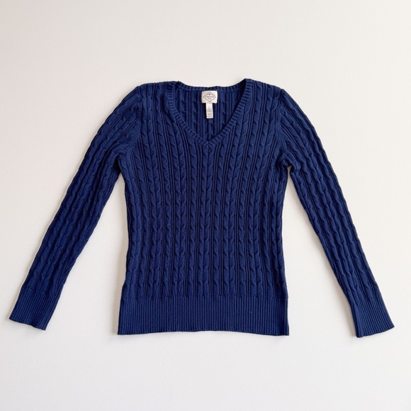 St. Johns Bay Cable Knit Sweater Large Navy Tennis Prep Old Money Academia - Picture 3 of 12